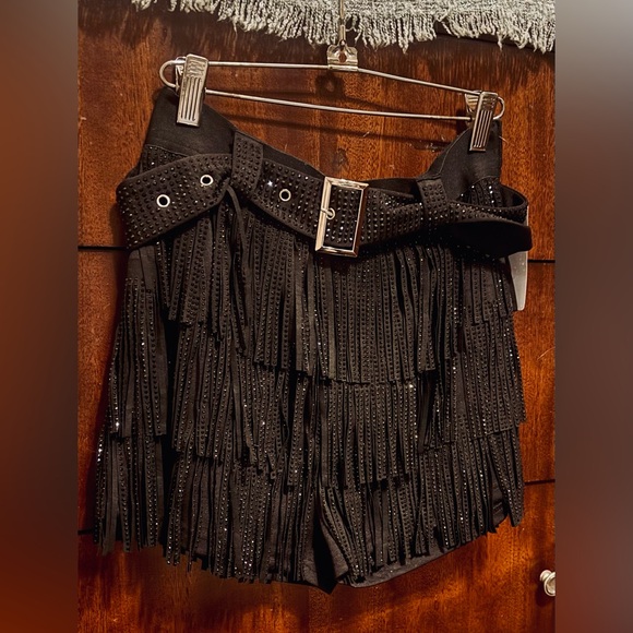 High Waist Rhinestone Fringe Skort - Picture 9 of 12
